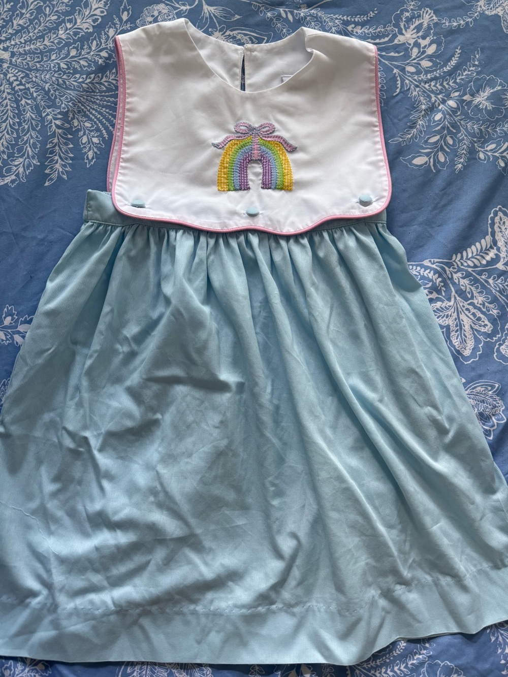 Smocked Blue Rainbow embroidered bib summer dress